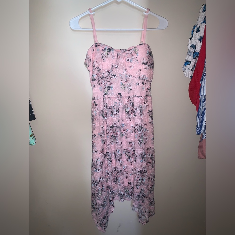 Pink floral print dress